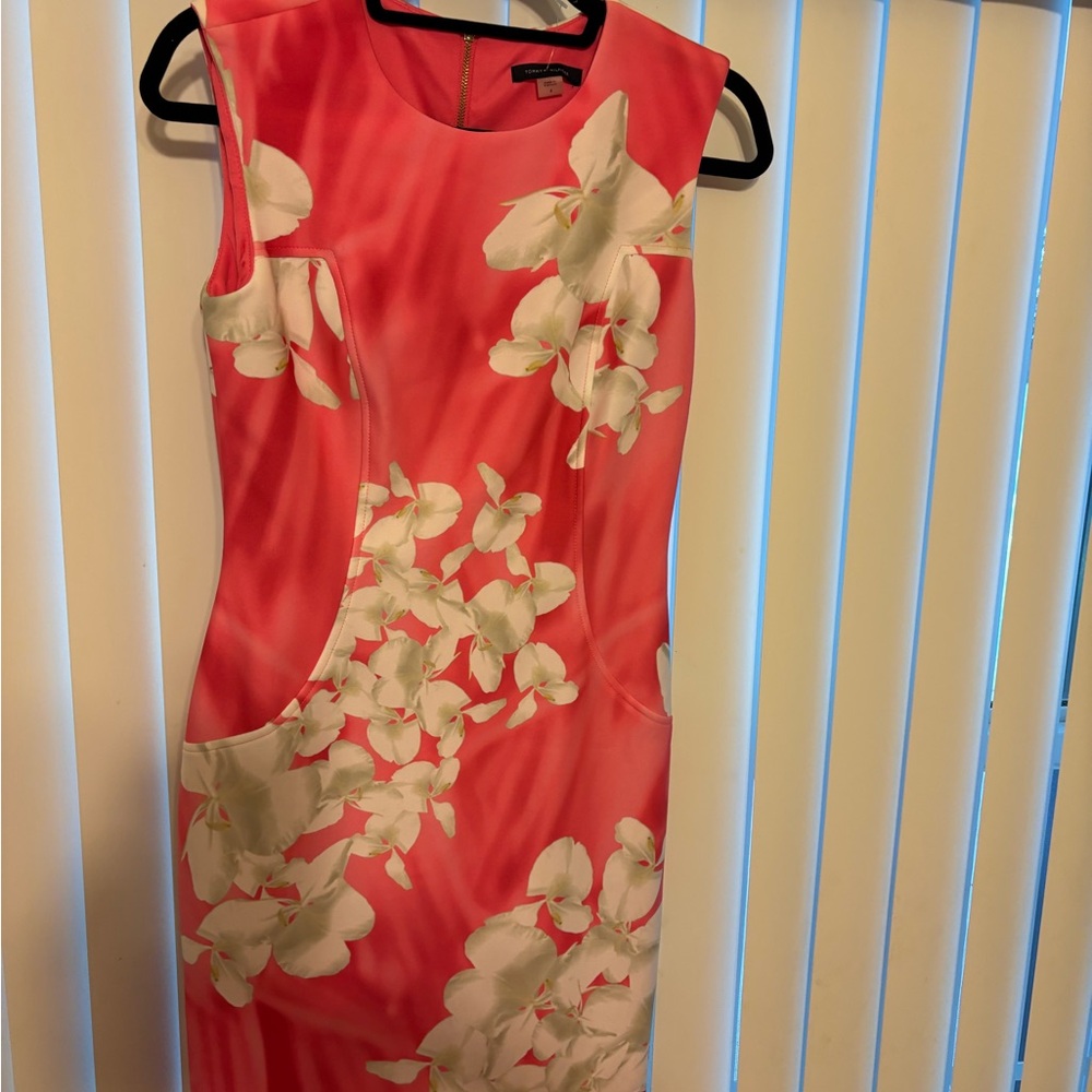 Tommy Hilfiger Coral and White Floral Midi Dress
